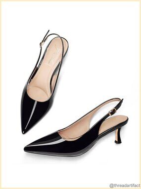 Kitten Heel Slingback Pointed Toe 2 Inch Low Heel Dressy Work Pumps
